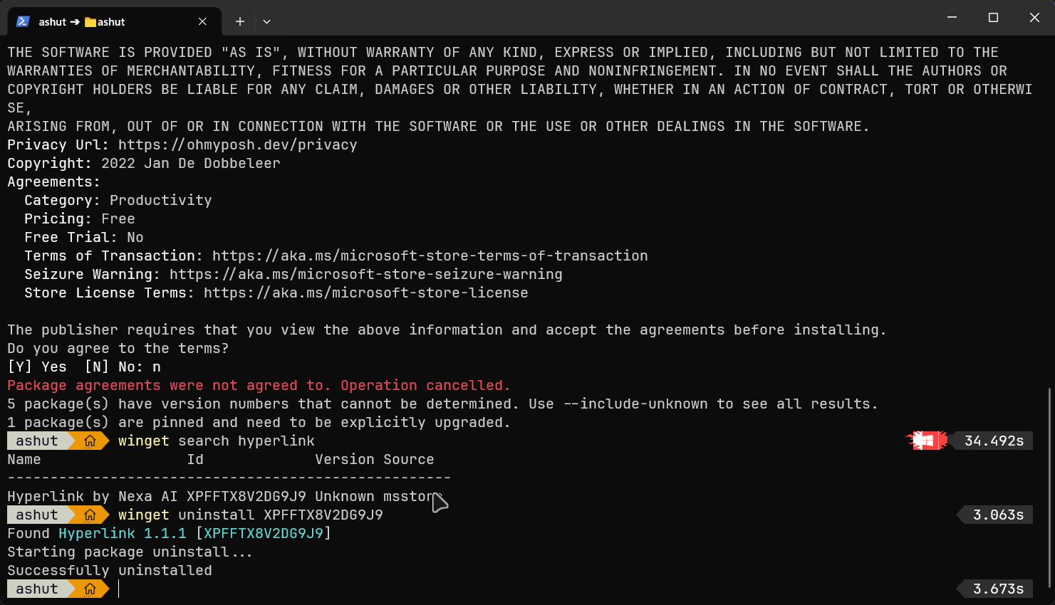 Uninstall with winget uninstall