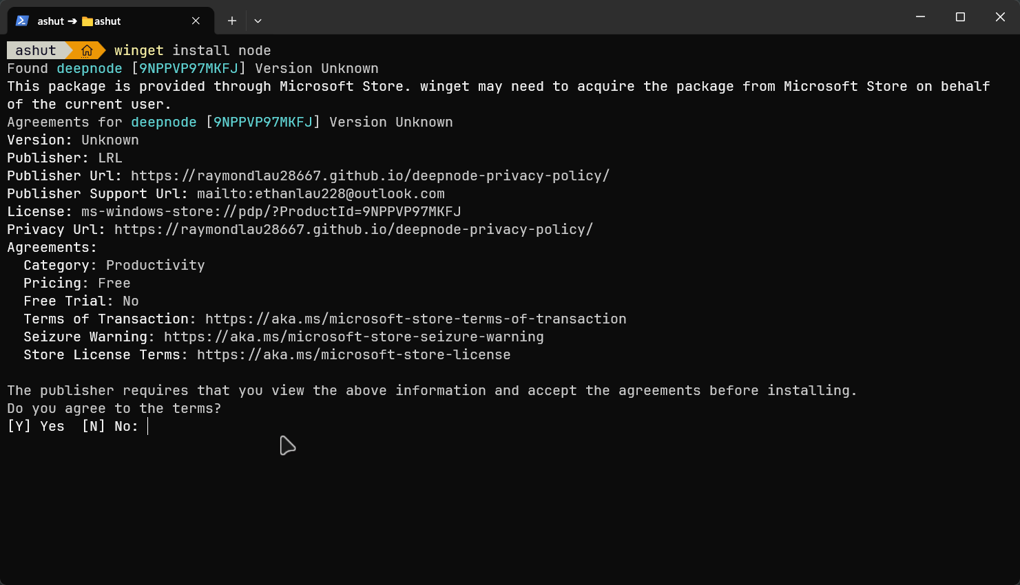 Installing with winget install