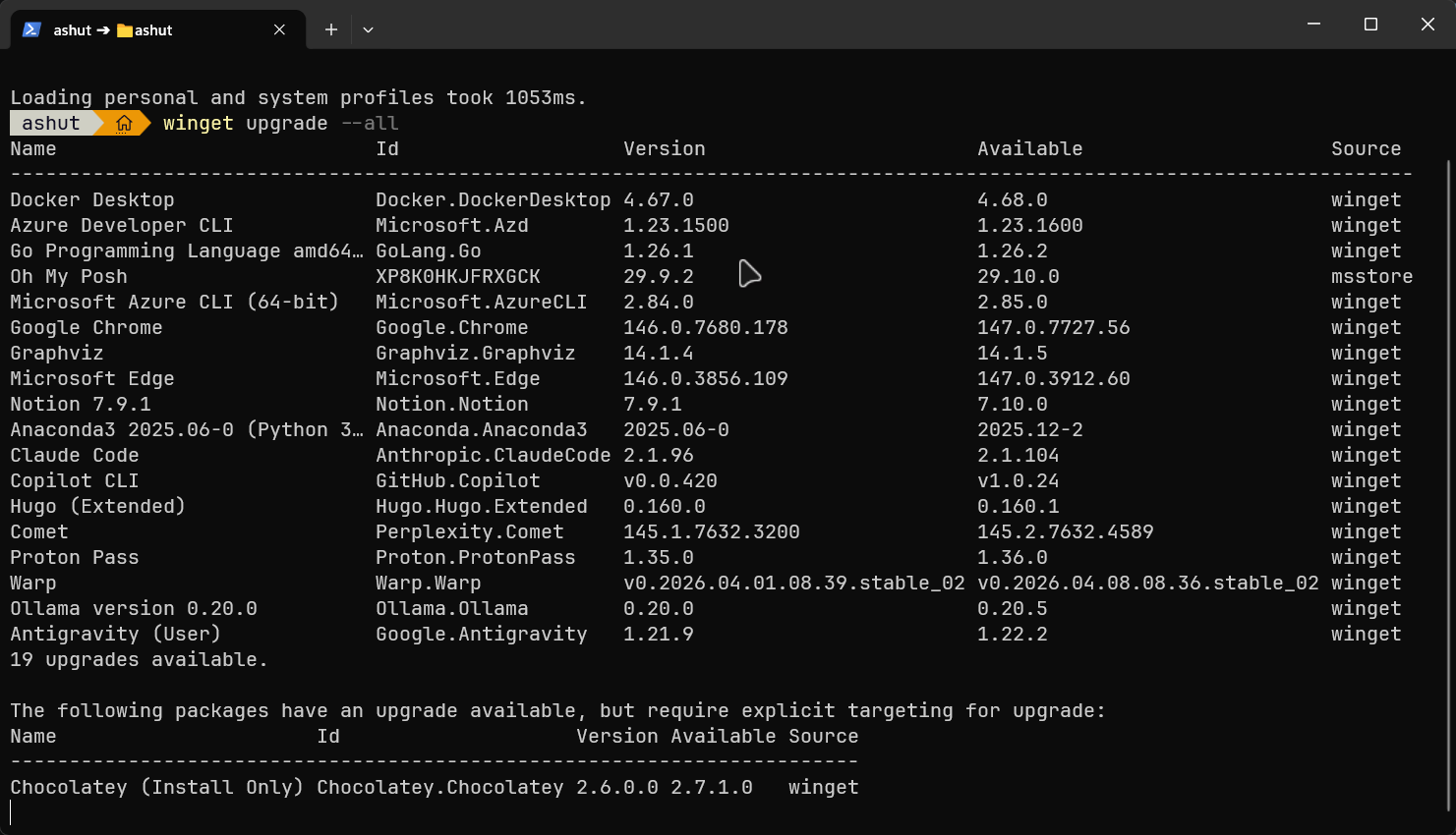 Upgrading all apps at once with winget upgrade –all